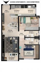 Planta baixa, apartamento 2 dormitrios