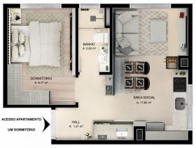 Planta baixa, apartamento de 1 dormit�rio